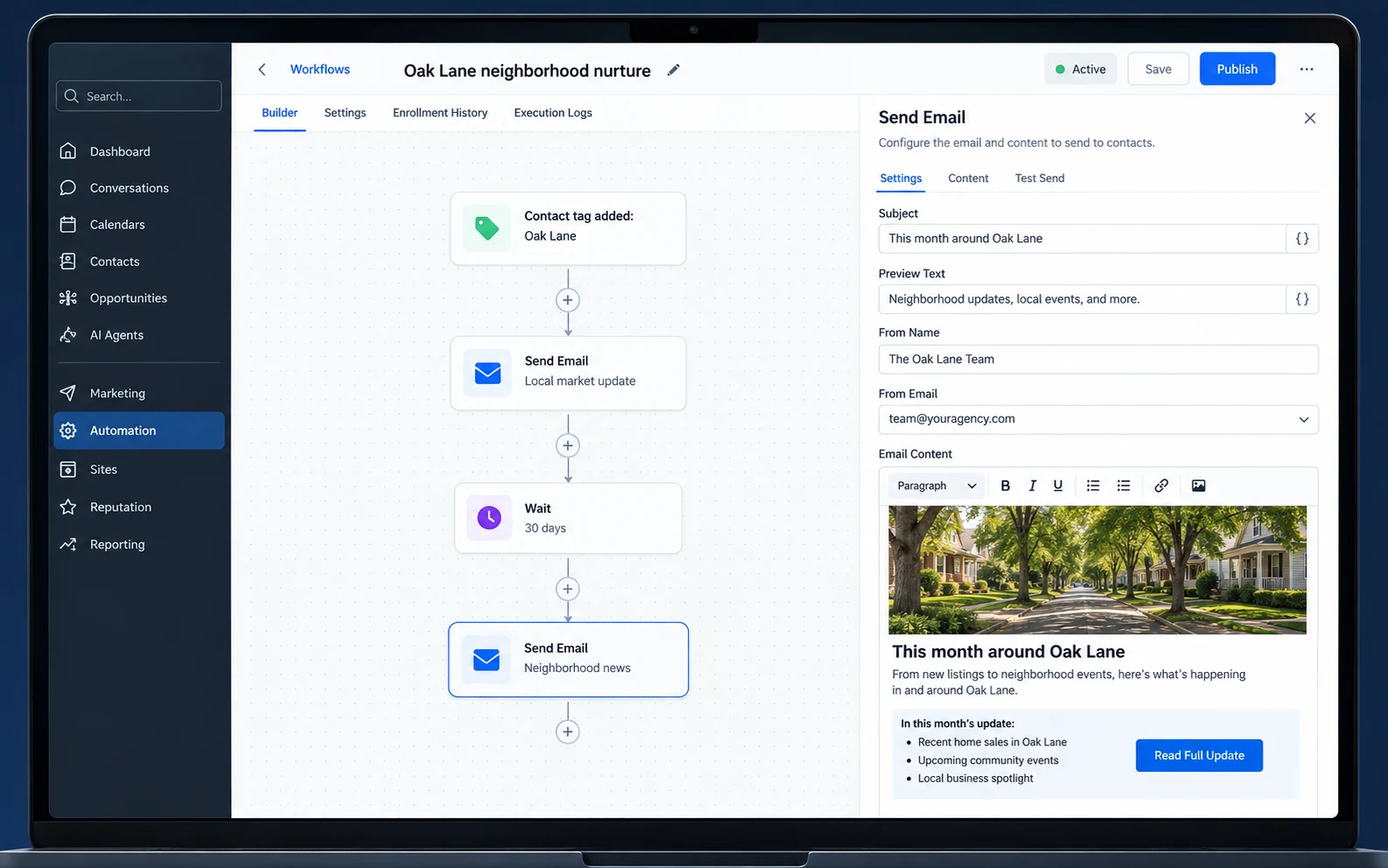 GHL service example: Automation / Neighborhood nurture