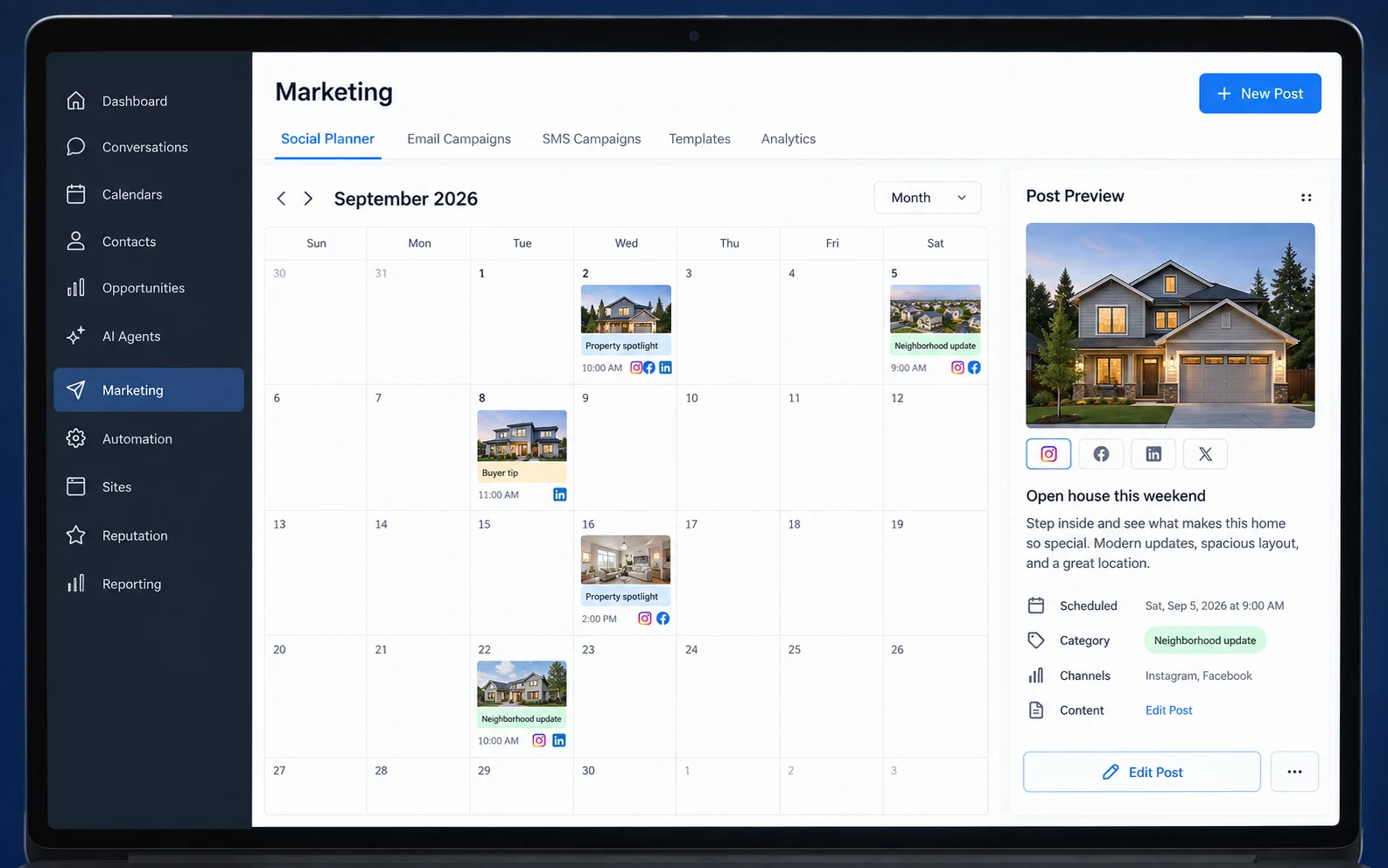 GHL service example: Marketing / Social Planner