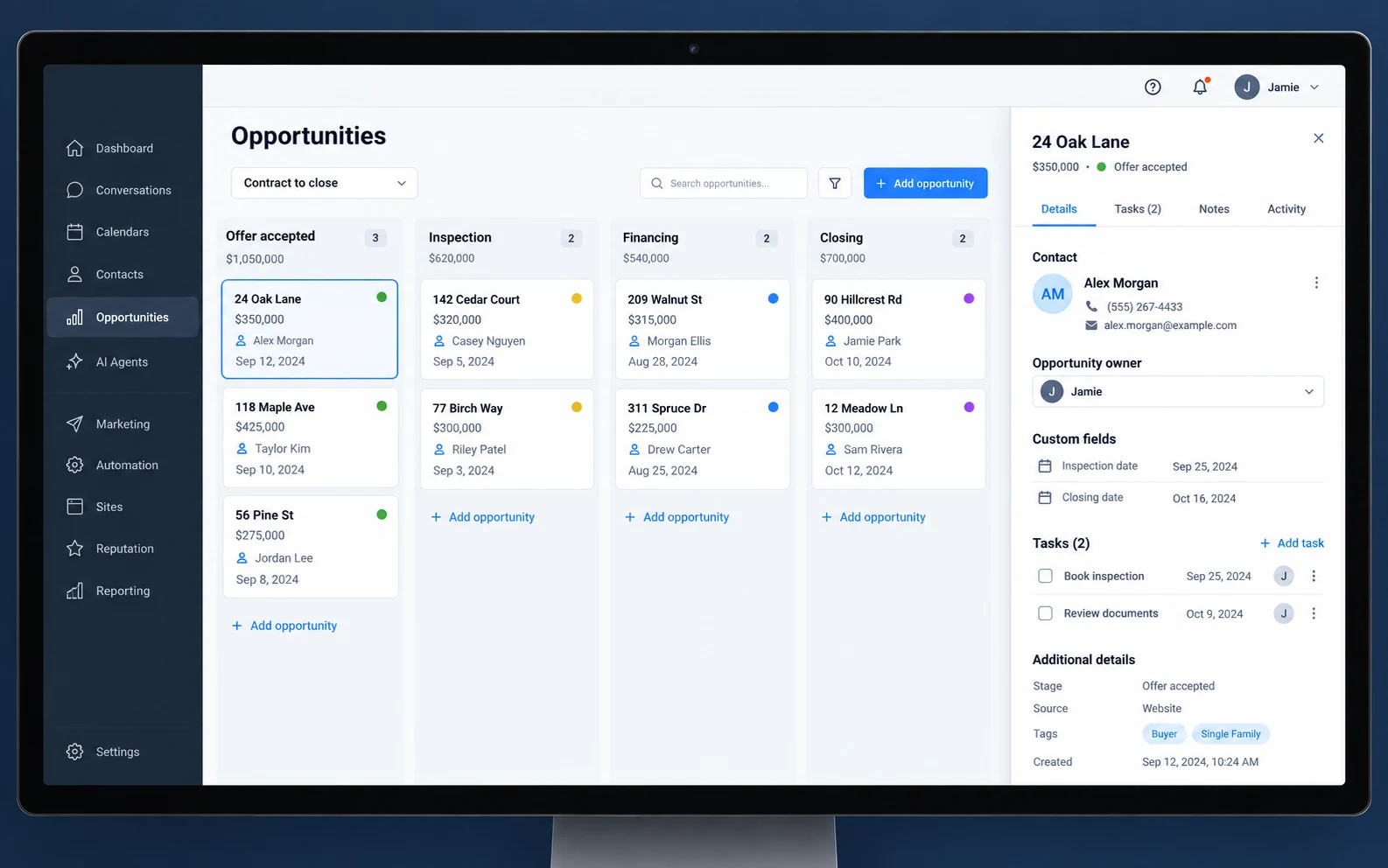 GHL service example: Opportunities / Contract to close
