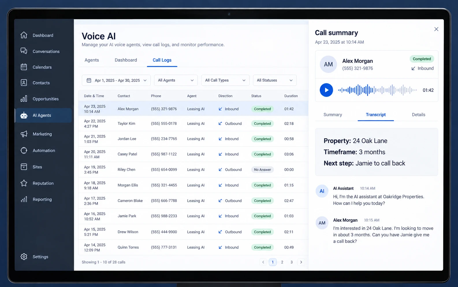 GHL service example: AI Agents / Voice AI