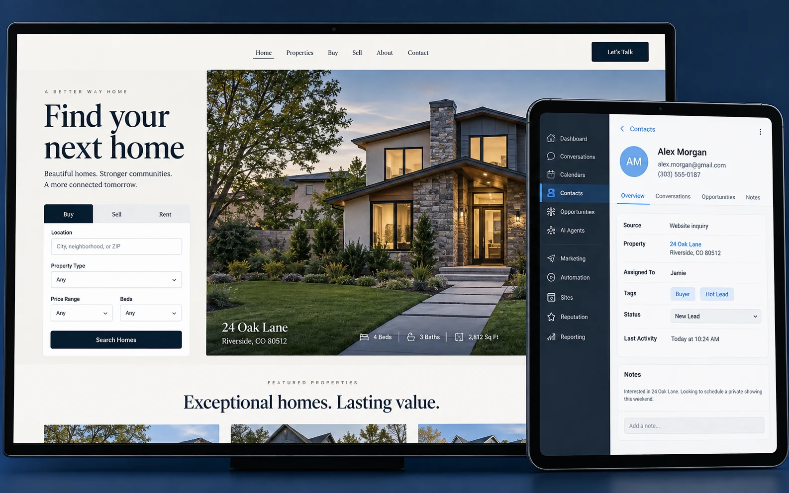 GHL service example: WordPress website → GHL contact
